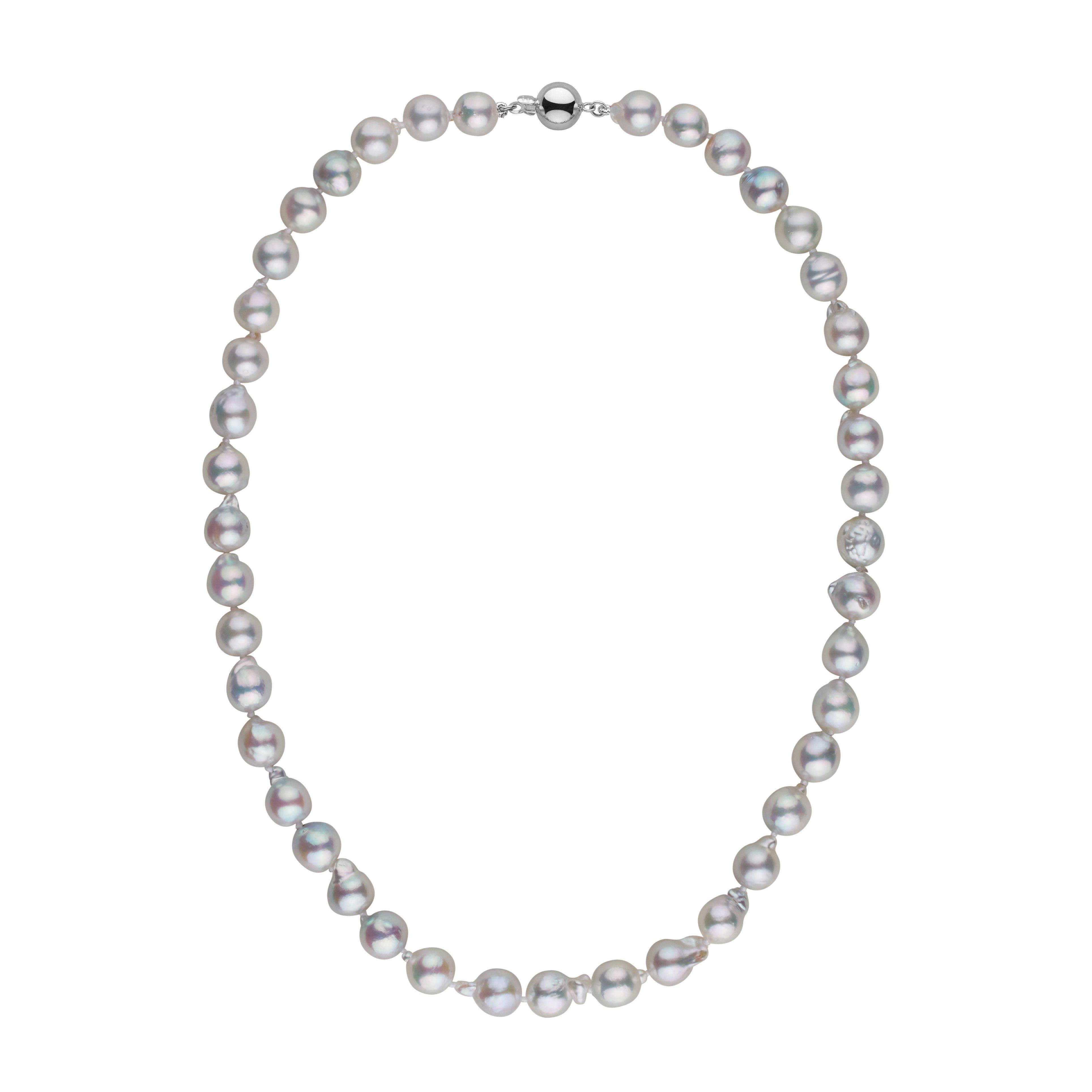 8.0-8.5 mm 18 Inch Silver-Blue Akoya Baroque Pearl Necklace white gold