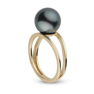 Bridge Collection 10.0-11.0 mm Tahitian Pearl Ring featuring a lustrous black tahitian pearl set on a modern, elegant gold band, showcasing fine cultured pearls.