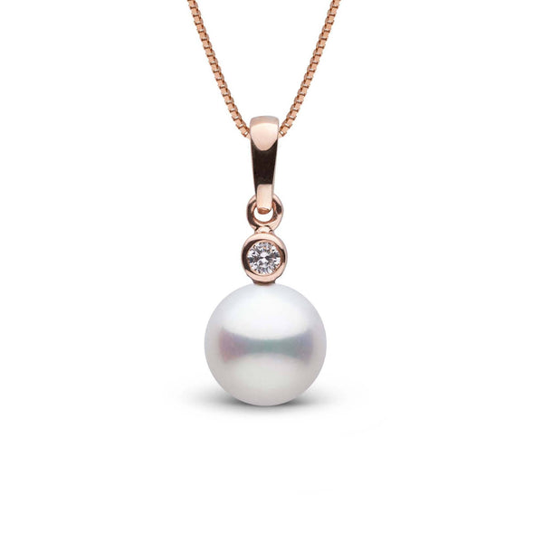 Brilliant Collection 8.0-9.0 mm Freshadama Freshwater Pearl and Diamond Pendant featuring a lustrous white freshwater pearl accented with a sparkling diamond set in a rose gold pendant.