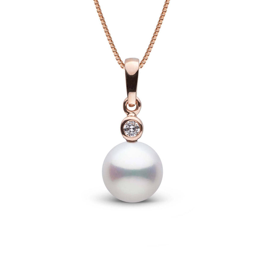 Brilliant Collection 8.0-9.0 mm Freshadama Freshwater Pearl and Diamond Pendant featuring a lustrous white freshwater pearl accented with a sparkling diamond set in a rose gold pendant.