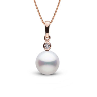 Brilliant Collection 9.0-10.0 mm Freshadama Freshwater Pearl and Diamond Pendant featuring a lustrous white freshwater pearl accented by a sparkling diamond set in a delicate rose gold bail.