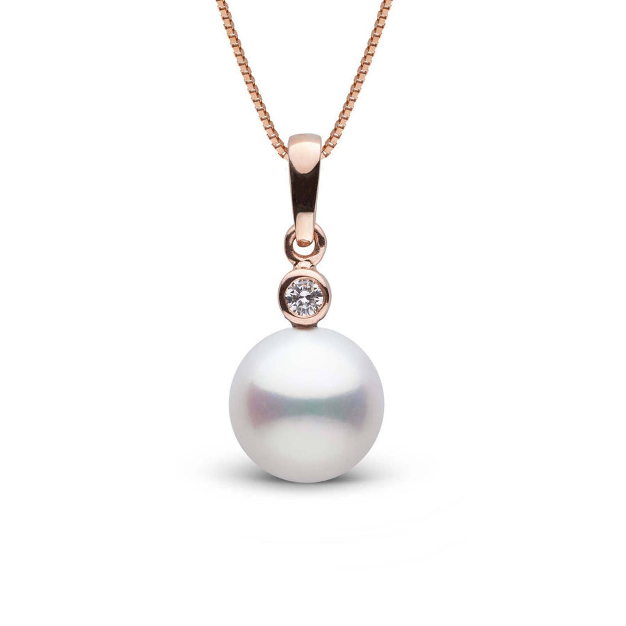 Brilliant Collection 9.0-10.0 mm Freshadama Freshwater Pearl and Diamond Pendant featuring a lustrous white freshwater pearl accented by a sparkling diamond set in a delicate rose gold bail.