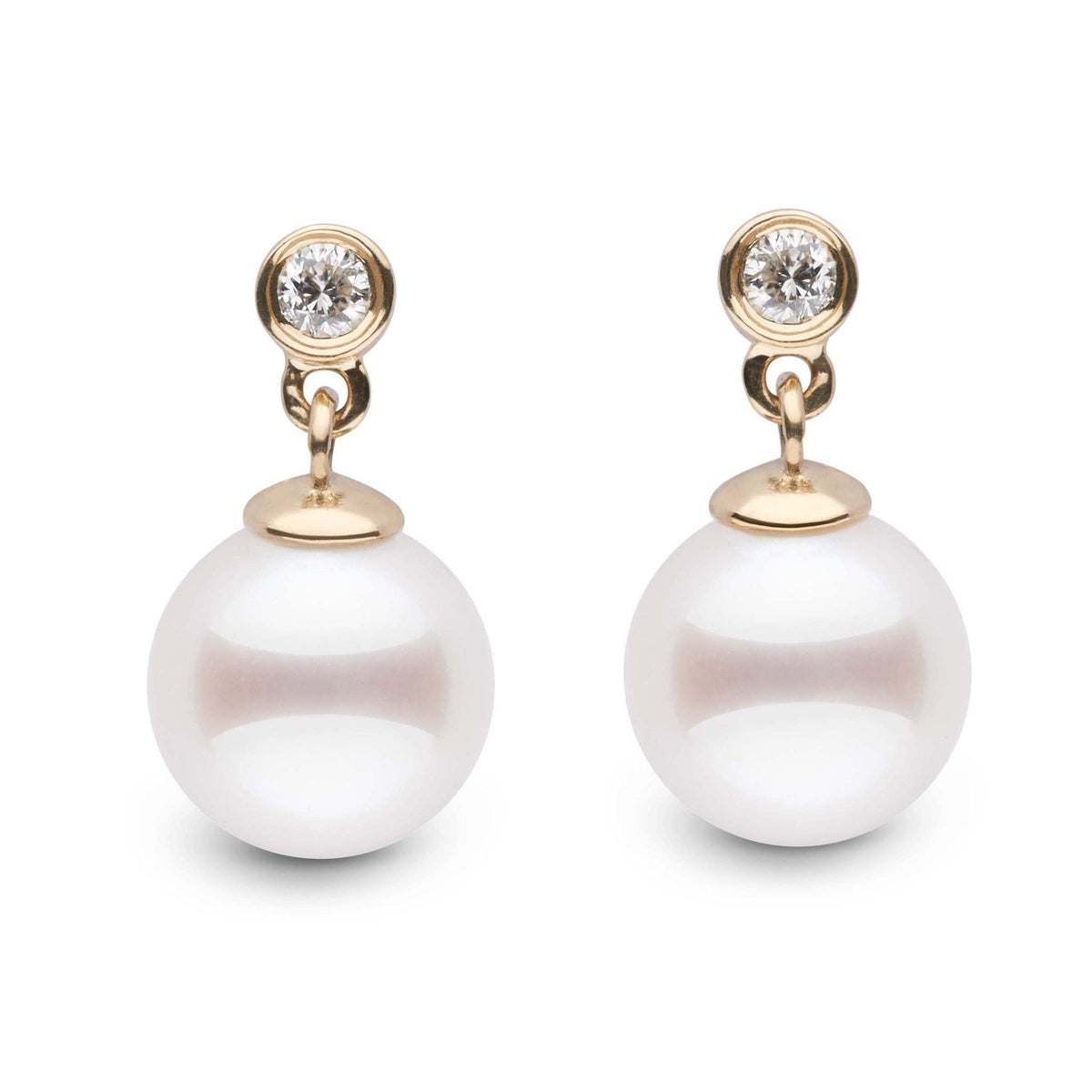 Brilliant Collection Akoya 7.5-8.0 mm Pearl & Diamond Earrings yellow gold