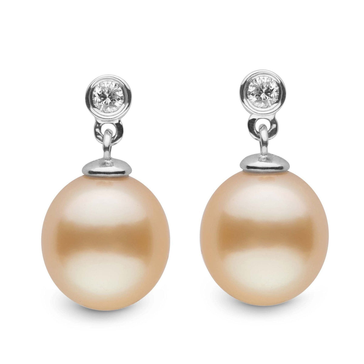 Brilliant Collection Drop Golden South Sea 9.0-10.0 mm Pearl & Diamond Dangle Earrings wg