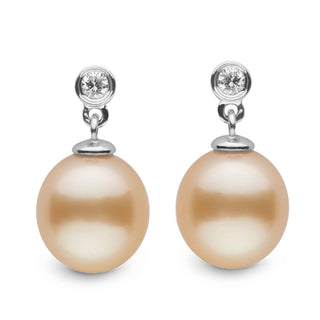Brilliant Collection Drop Golden South Sea 9.0-10.0 mm Pearl & Diamond Dangle Earrings wg