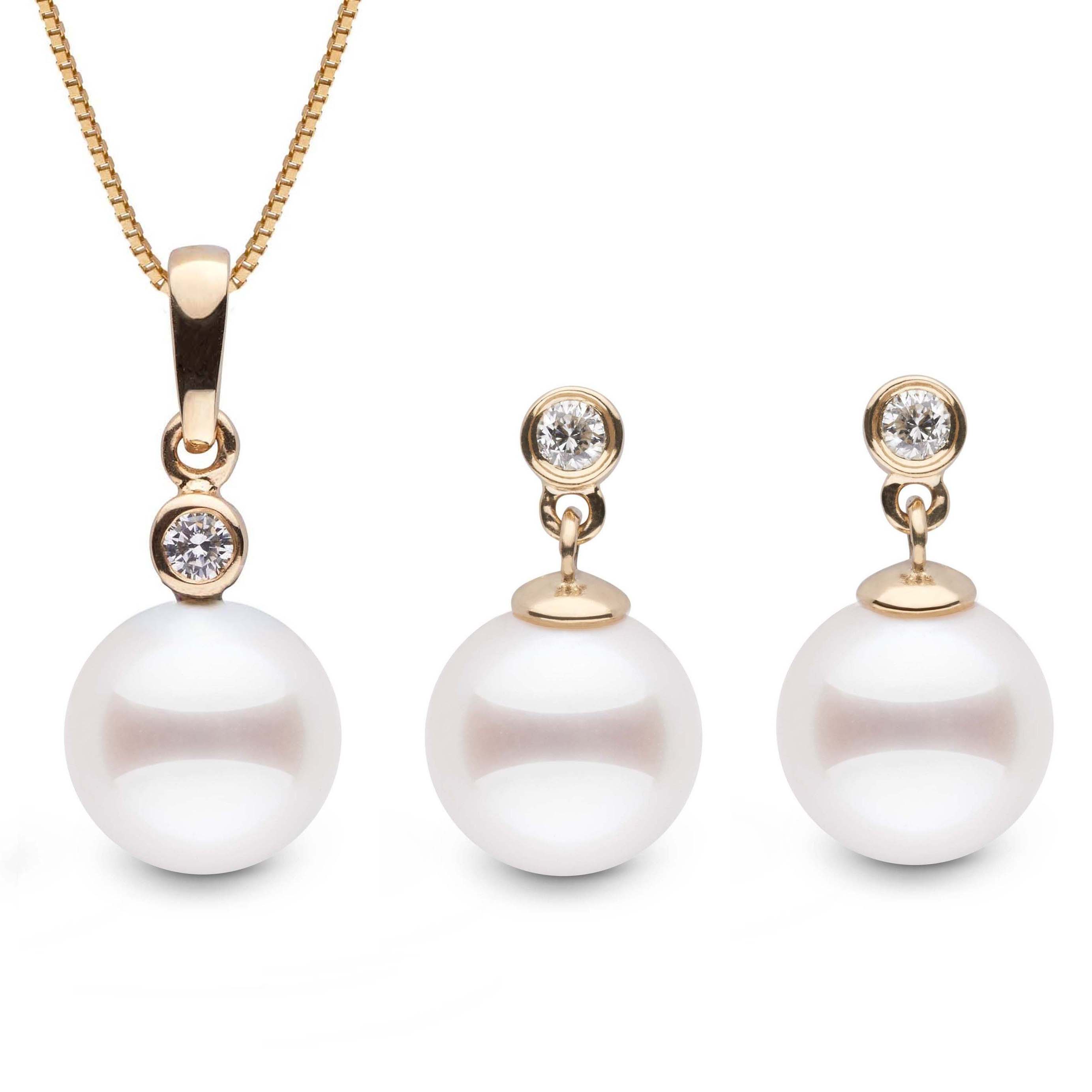 Brilliant Collection Akoya 8.5-9.0 mm Pearl & Diamond Pendant and Earrings Set yellow gold