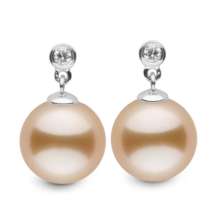 Brilliant Collection Golden South Sea 10.0-11.0 mm Pearl & Diamond Dangle Earrings