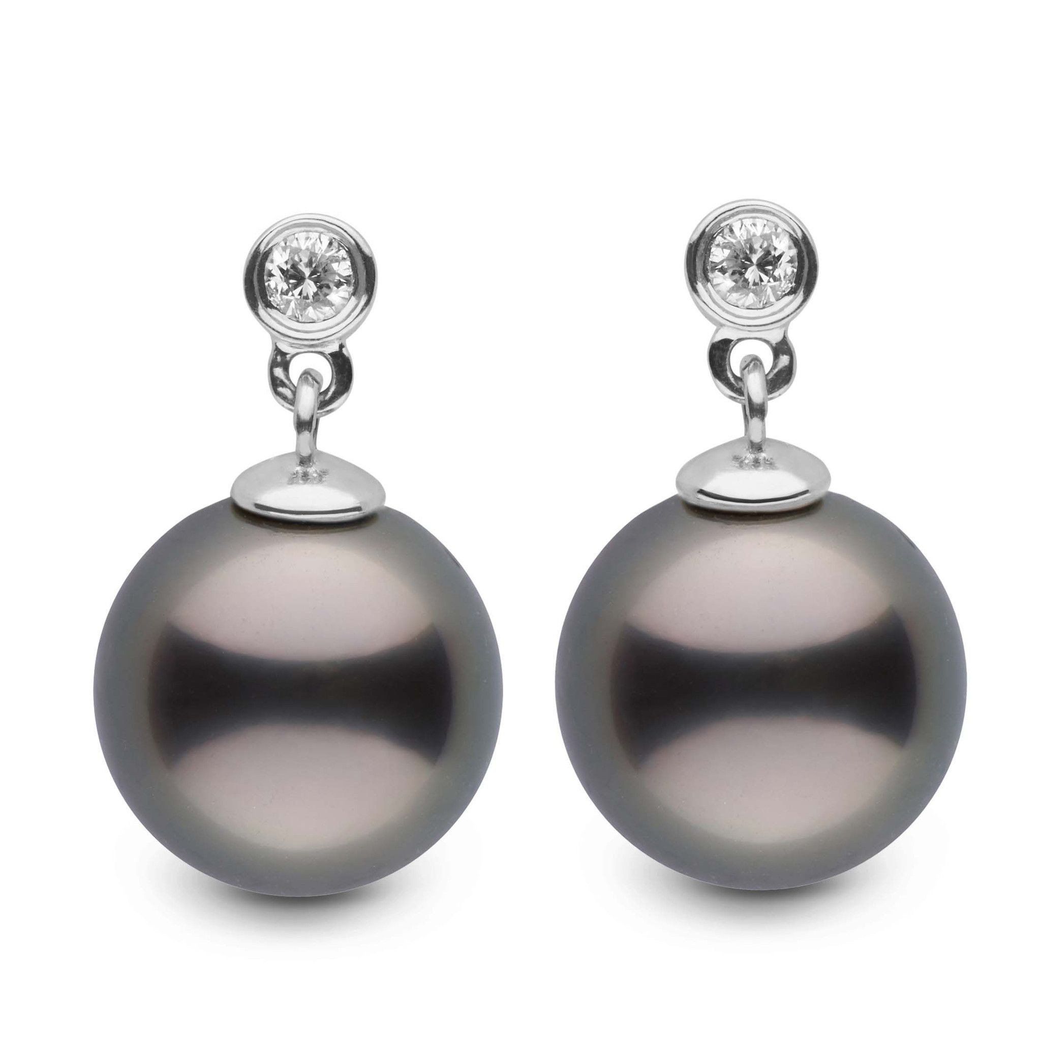 Brilliant Collection Tahitian 10.0-11.0 mm Pearl and Diamond Dangle Earrings wg