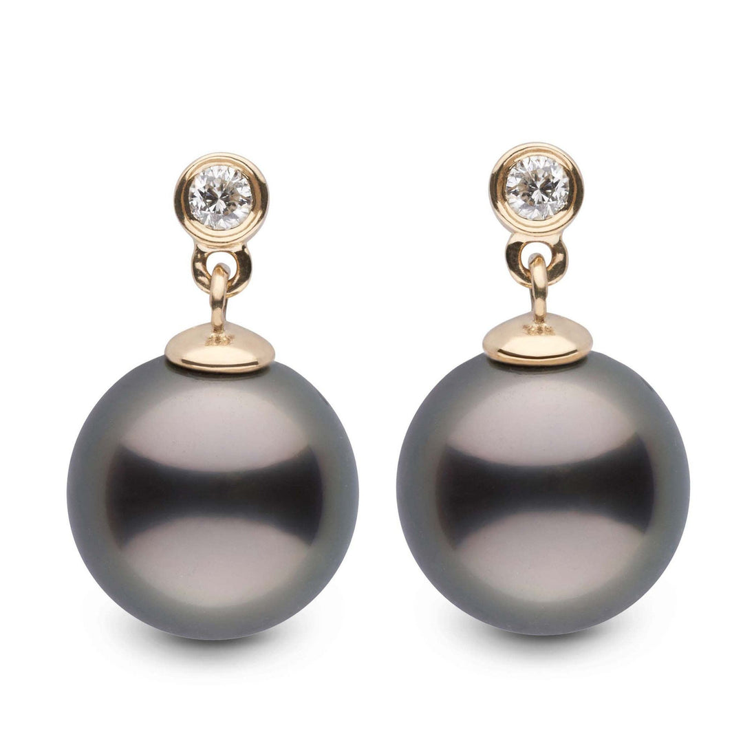 Brilliant Collection Tahitian 10.0-11.0 mm Pearl and Diamond Dangle Earrings yg