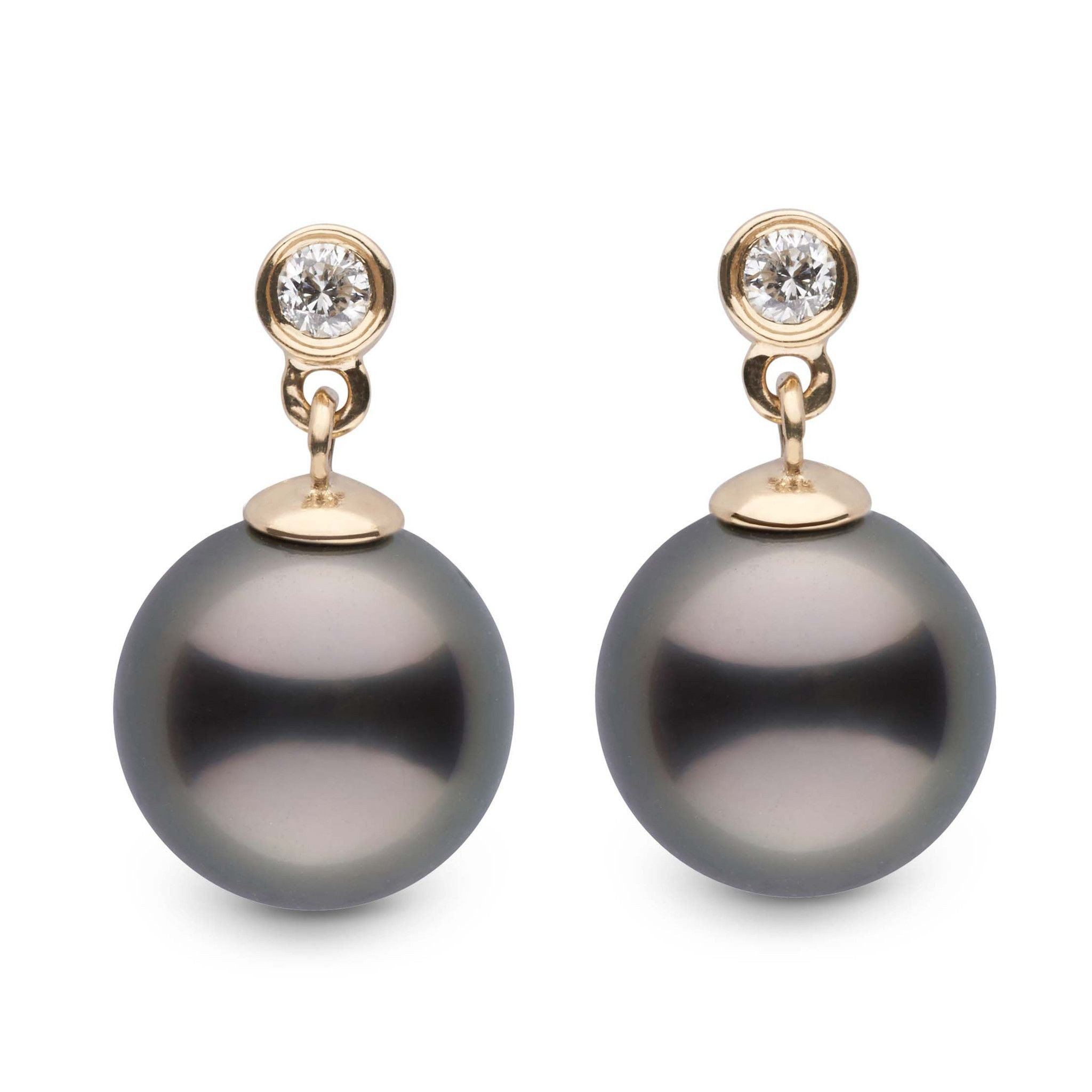 Brilliant Collection Tahitian 9.0-10.0 mm Pearl and Diamond Dangle Earrings yg