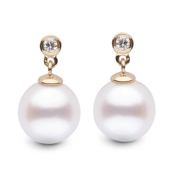 Brilliant Collection White Freshadama 9.0-10.0 mm Pearl & Diamond Earrings yellow gold