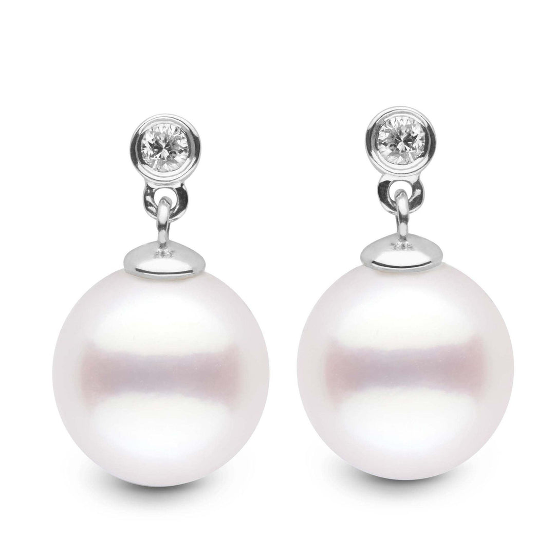 Brilliant Collection White South Sea 10.0-11.0 mm Pearl and Diamond Dangle Earrings