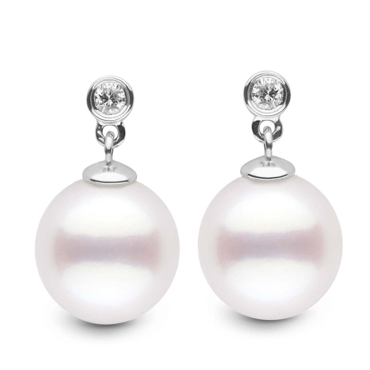 Brilliant Collection White South Sea 10.0-11.0 mm Pearl and Diamond Dangle Earrings