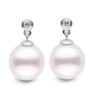 Brilliant Collection White South Sea 10.0-11.0 mm Pearl and Diamond Dangle Earrings wg