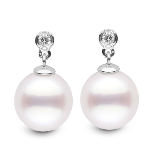Brilliant Collection White South Sea 10.0-11.0 mm Pearl and Diamond Dangle Earrings wg