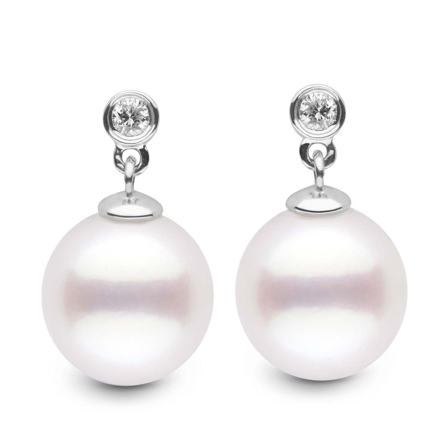 Brilliant Collection White South Sea 10.0-11.0 mm Pearl and Diamond Dangle Earrings wg