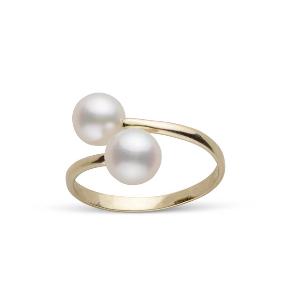 Bypass Collection 6.5-7.0 mm Freshadama Pearl Ring featuring two lustrous white freshwater pearls set on an elegant gold bypass band, perfect for refined style.