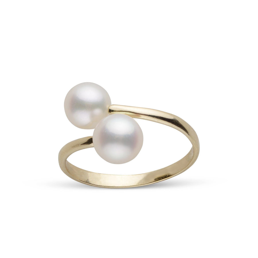 Bypass Collection 6.5-7.0 mm Freshadama Pearl Ring featuring two lustrous white freshwater pearls set on an elegant gold bypass band, perfect for refined style.