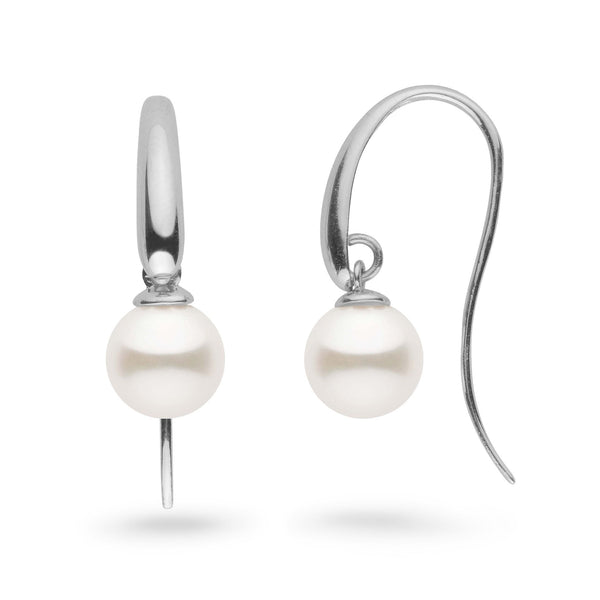 Cascade Collection 7.5-8.0 mm Freshadama Pearl Earrings featuring lustrous round freshwater pearls set on sleek 14K white gold hooks, ideal for elegant everyday wear.