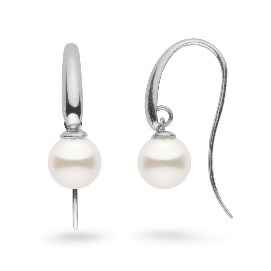 Cascade Collection 7.5-8.0 mm Freshadama Pearl Earrings featuring lustrous round freshwater pearls set on sleek 14K white gold hooks, ideal for elegant everyday wear.