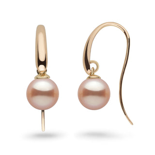 Cascade Collection 8.5-9.0 mm Pink Freshadama Pearl Earrings featuring lustrous pink freshwater pearls set on elegant gold hooks, perfect for sophisticated pearl jewelry.