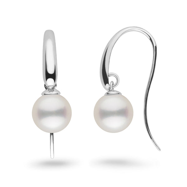 Cascade Collection 8.5-9.0 mm White Freshadama Pearl Earrings featuring lustrous white freshwater pearls set on elegant 14K white gold hooks, perfect for timeless sophistication.