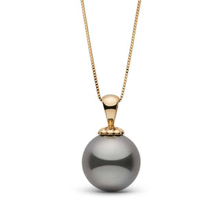 Classic Collection 10.0-11.0 mm Tahitian Pearl Pendant featuring a lustrous dark gray Tahitian pearl set with a polished gold bail on a delicate gold chain.