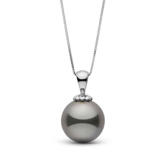 Classic Collection 10.0-11.0 mm Tahitian Pearl Pendant featuring a single large grey Tahitian pearl with a polished 14K white gold bail on a delicate 14K white gold chain.