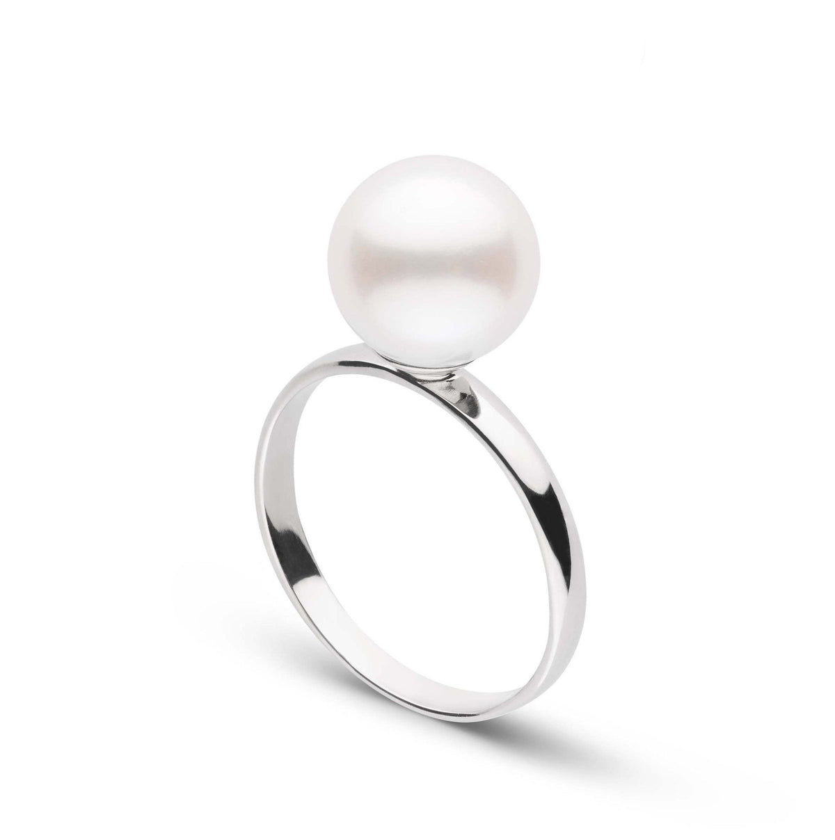 Classic Collection 8.5-9.0 mm Freshadama Pearl Ring featuring a single lustrous white freshwater pearl set on a polished 14K white gold band, elegant and timeless design.
