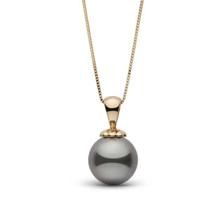 Classic Collection 8.0-9.0 mm Tahitian Pearl Pendant featuring a lustrous black tahitian pearl set on a simple elegant gold bail and chain, perfect for sophisticated style.