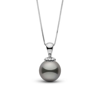 Classic Collection 8.0-9.0 mm Tahitian Pearl Pendant featuring a lustrous gray-black cultured pearl on a sleek 14K white gold chain, showcasing elegant and timeless design.