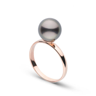 Classic Collection 8.0-9.0 mm Tahitian Pearl Ring featuring a single lustrous dark Tahitian pearl set on a polished rose gold band, elegant and timeless design.