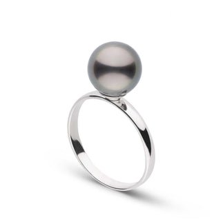 Classic Collection 8.0-9.0 mm Tahitian Pearl Ring featuring a lustrous dark Tahitian pearl set on a sleek polished 14K white gold band, showcasing elegant and timeless design.