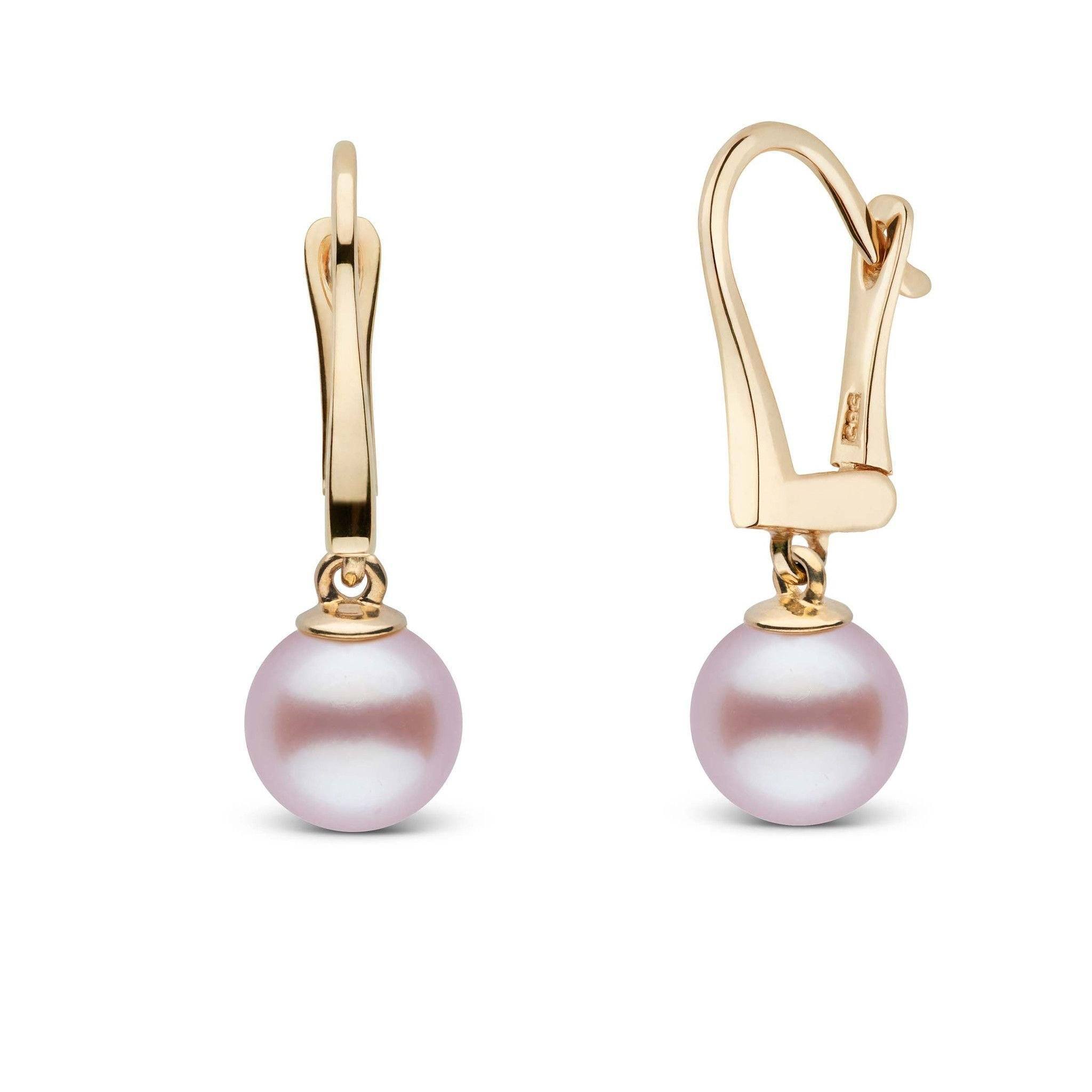 Classic Collection Lavender Freshadama Freshwater 7.5-8.0 mm Pearl Dangle Earrings Yellow gold