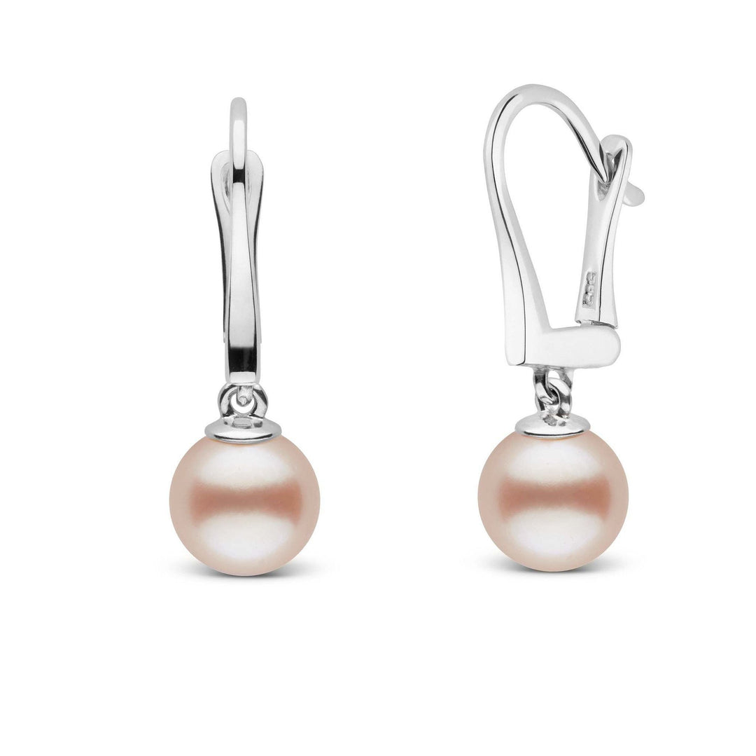 Classic Collection Pink to Peach Freshadama Freshwater 7.5-8.0 mm Pearl Dangle Earrings 14k white gold