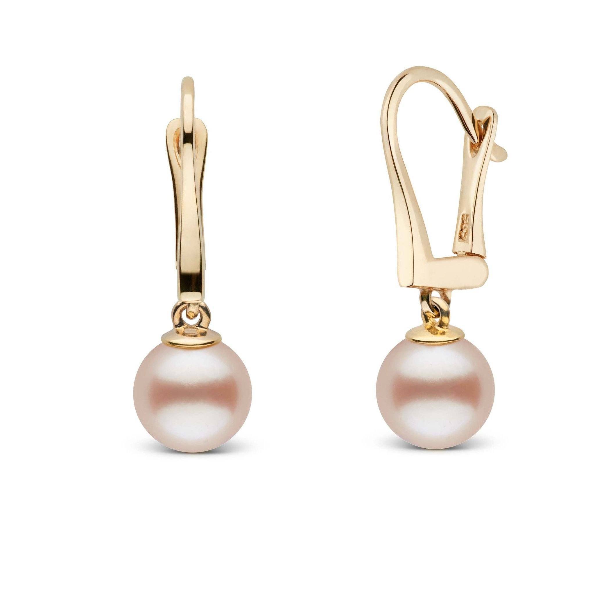 Classic Collection Pink to Peach Freshadama Freshwater 7.5-8.0 mm Pearl Dangle Earrings 14k yellow gold