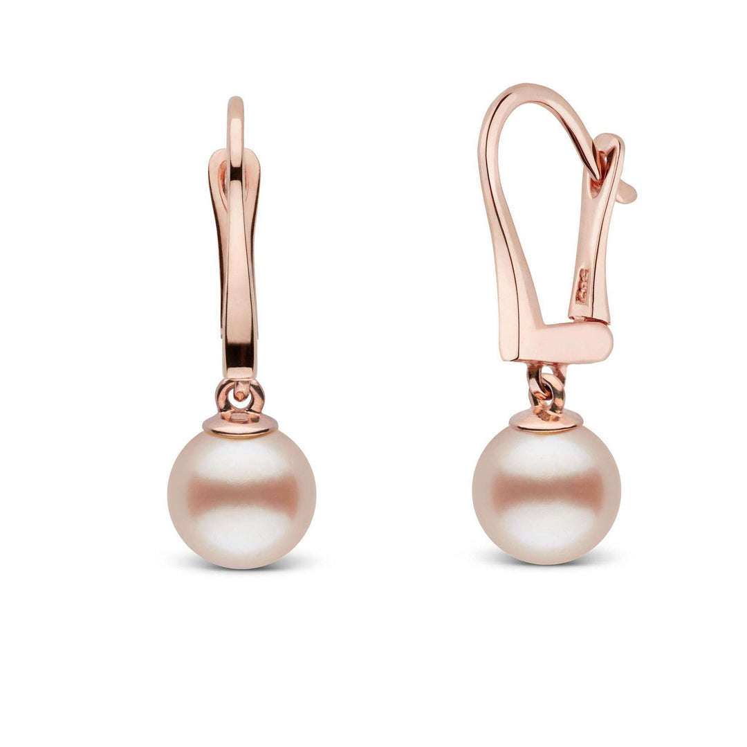 Classic Collection Pink to Peach Freshadama Freshwater 7.5-8.0 mm Pearl Dangle Earrings rose gold