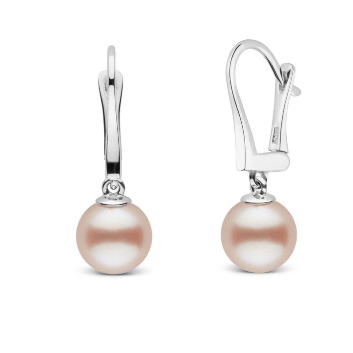 Classic Collection Pink to Peach Freshadama Freshwater 8.5-9.0 mm Pearl Dangle Earrings 14k white gold