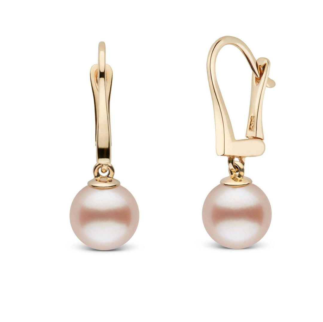Classic Collection Pink to Peach Freshadama Freshwater 8.5-9.0 mm Pearl Dangle Earrings 14k yellow gold