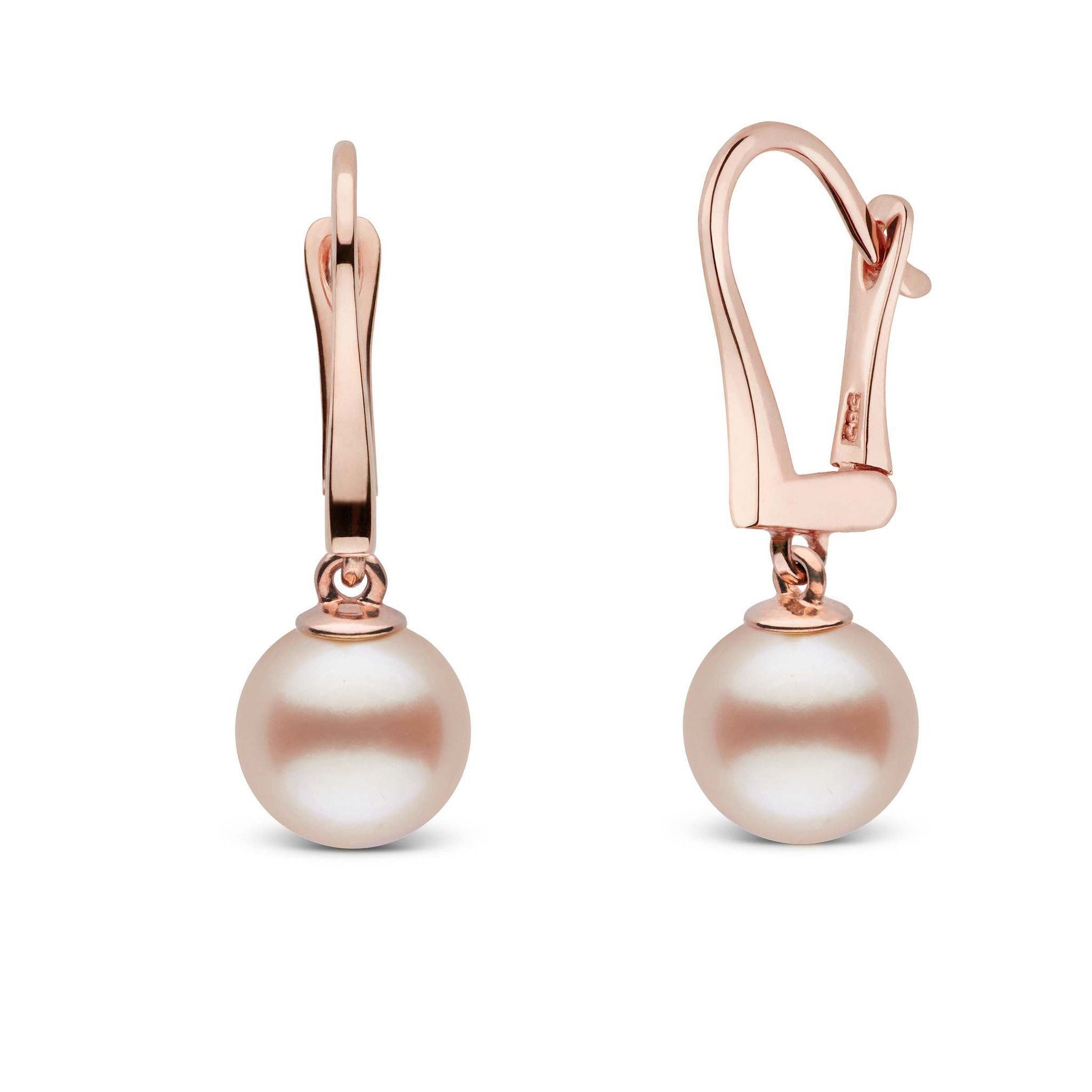 Classic Collection Pink to Peach Freshadama Freshwater 8.5-9.0 mm Pearl Dangle Earrings 14k rose gold