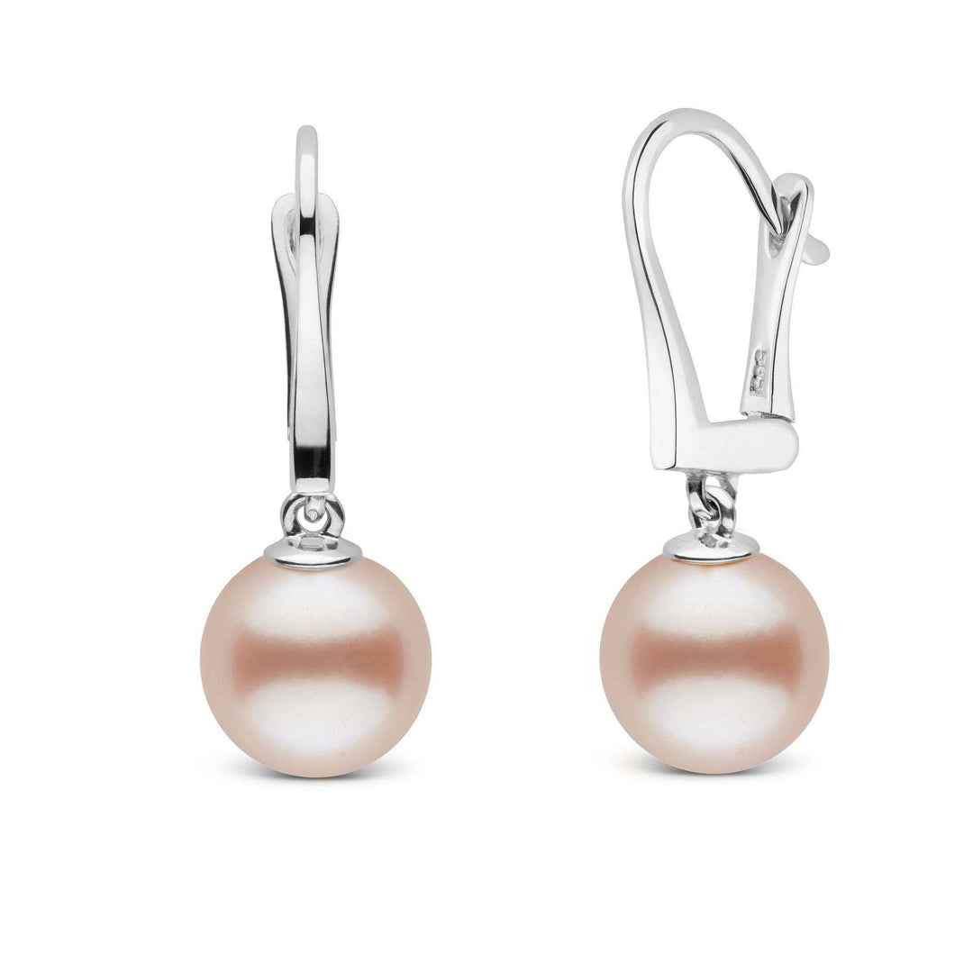 Classic Collection Pink to Peach Freshadama Freshwater 9.0-10.0 mm Pearl Dangle Earrings white gold