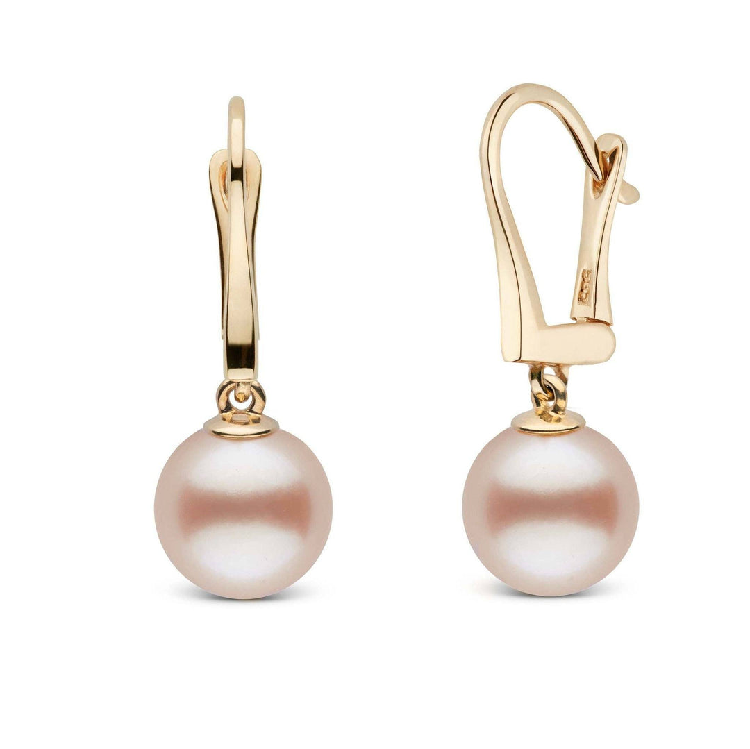 Classic Collection Pink to Peach Freshadama Freshwater 9.0-10.0 mm Pearl Dangle Earrings yellow gold