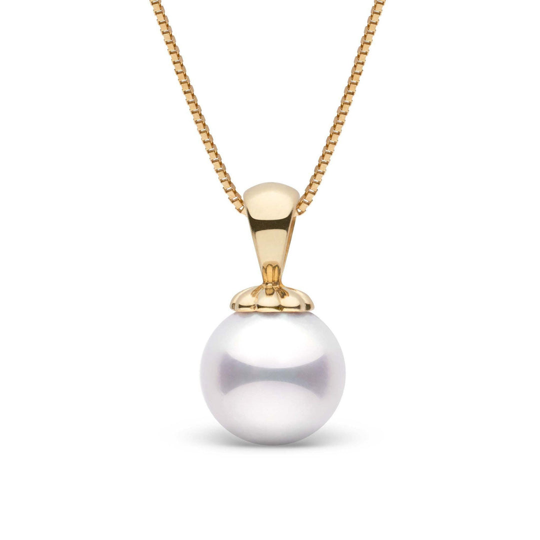Classic Collection White 9.0-9.5 mm AAA Akoya Pearl Pendant yellow gold