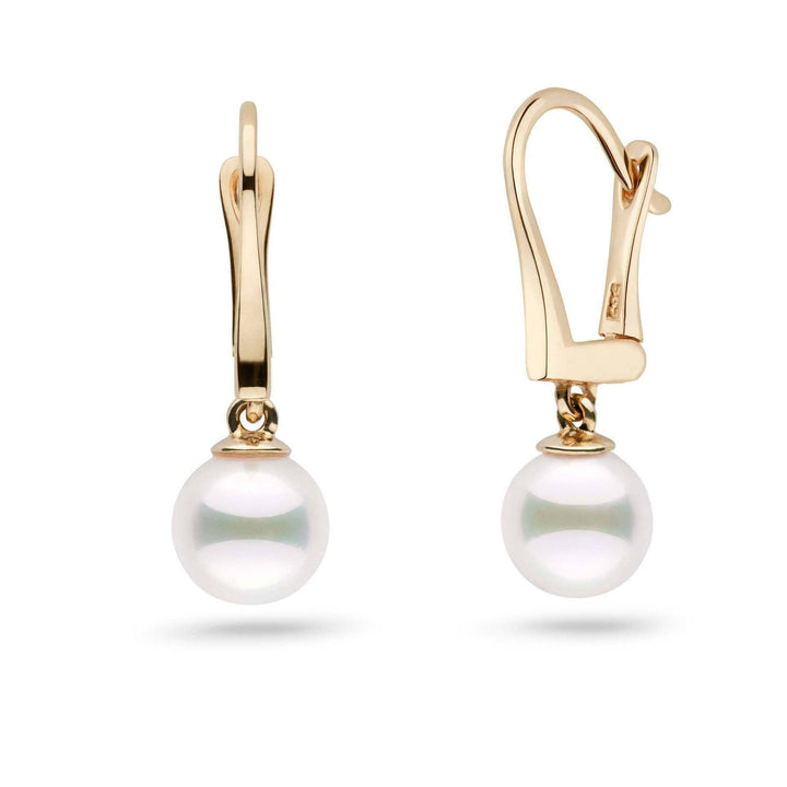 Classic Collection White Akoya 7.0-7.5 mm Pearl Dangle Earrings yellow gold
