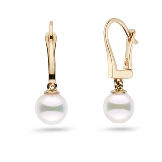 Classic Collection White Akoya 7.0-7.5 mm Pearl Dangle Earrings yellow gold