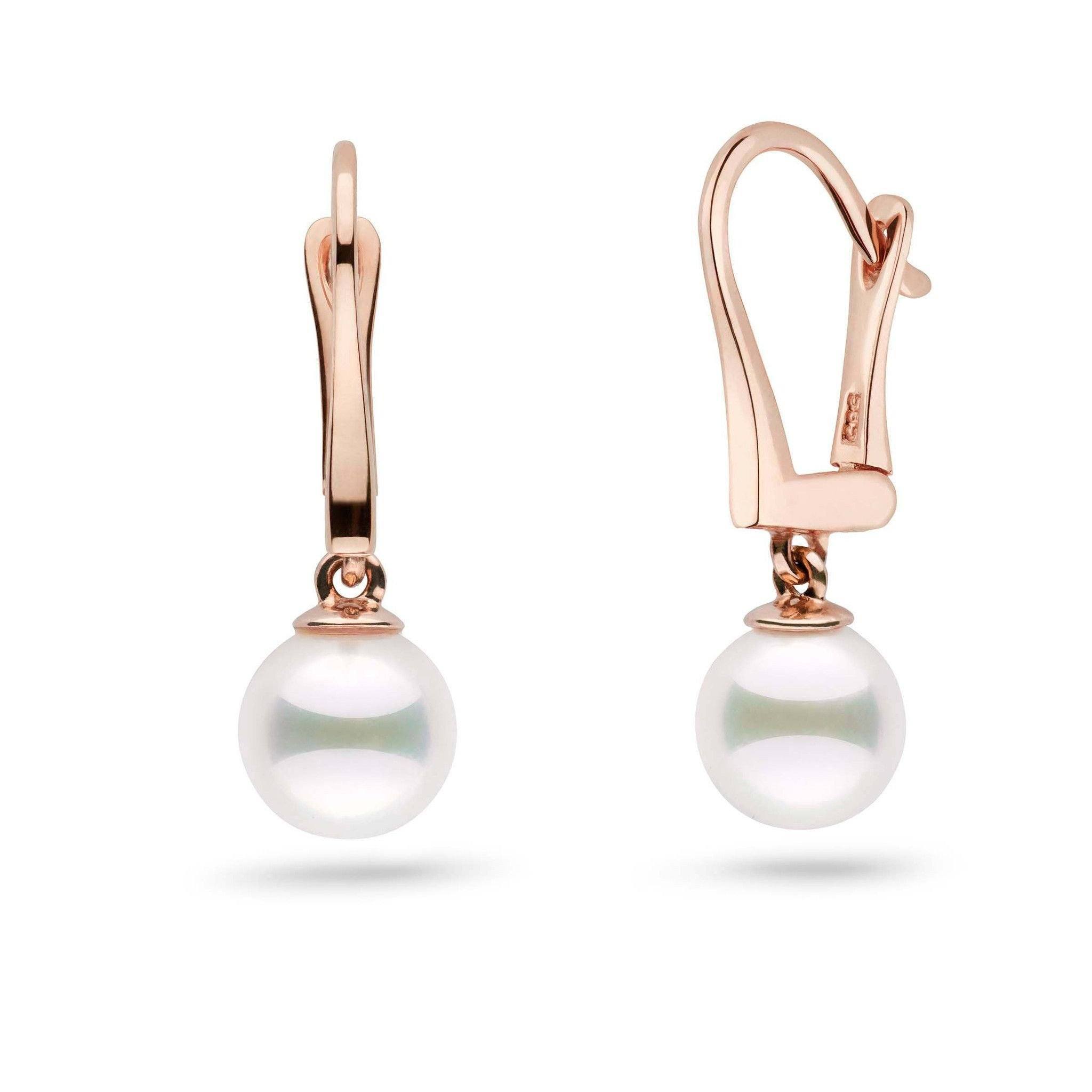 Classic Collection White Akoya 7.0-7.5 mm Pearl Dangle Earrings rose gold
