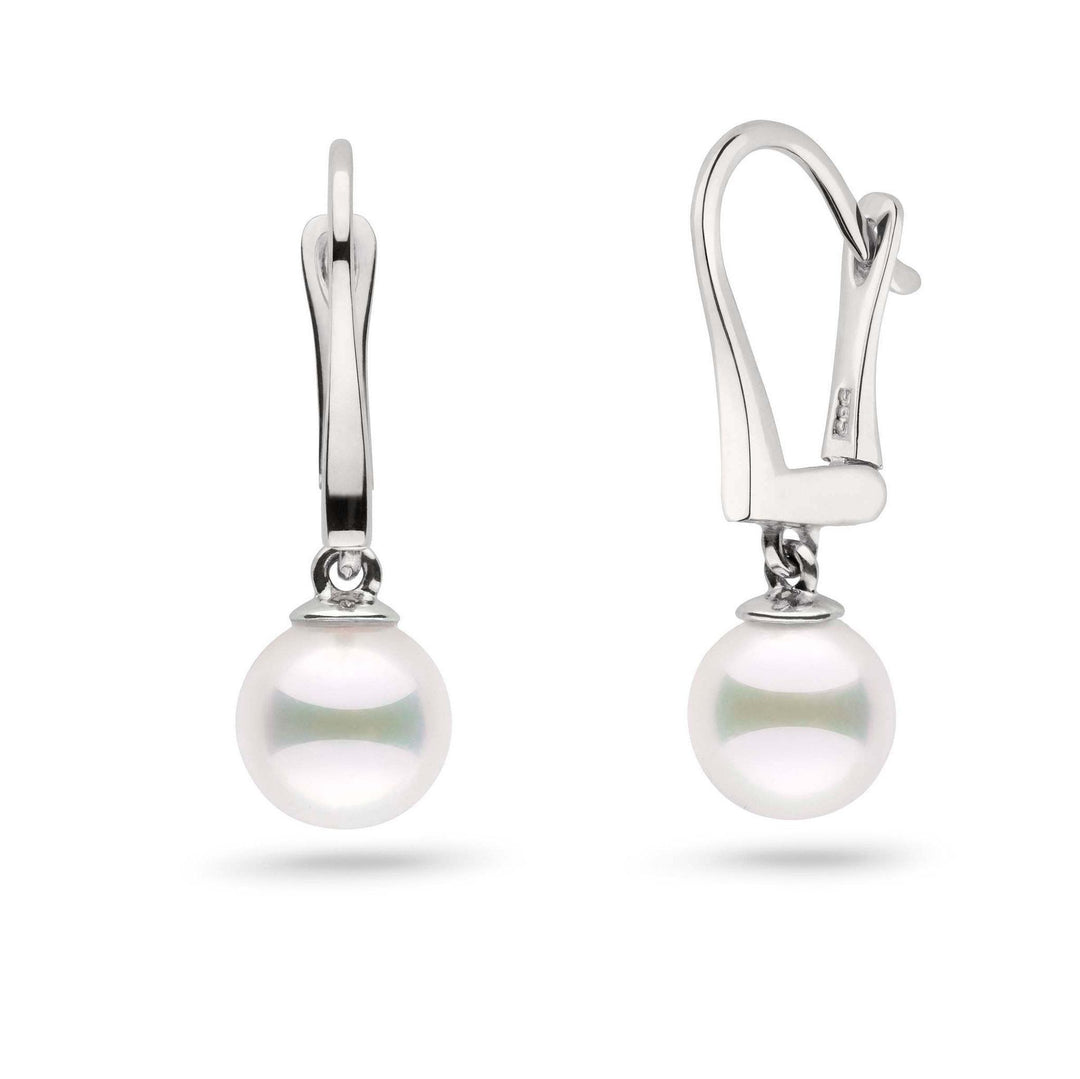 Classic Collection White Akoya 7.0-7.5 mm Pearl Dangle Earrings white gold