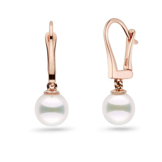 Classic Collection White Akoya 7.5-8.0 mm Pearl Dangle Earrings rose gold
