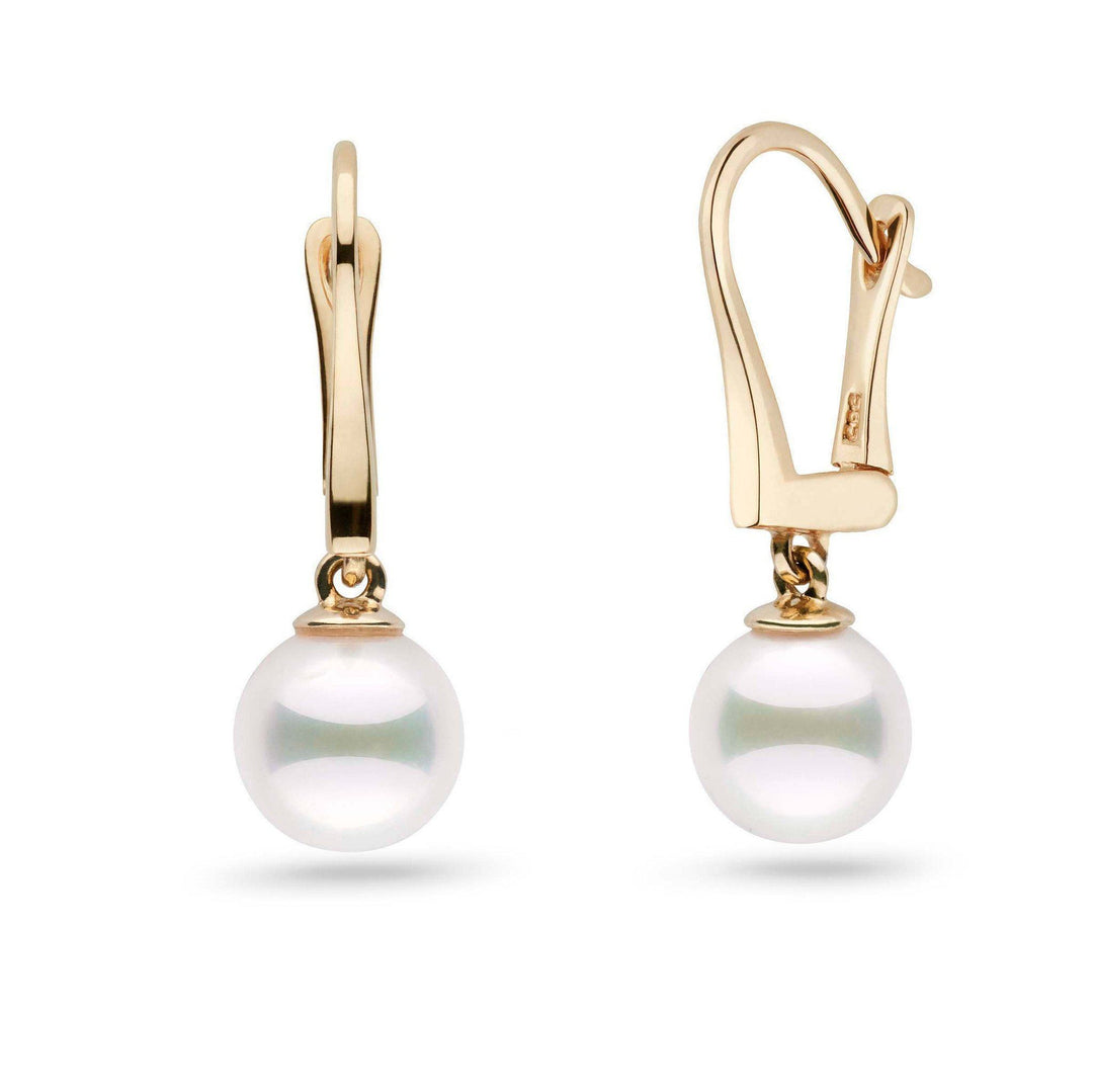 Classic Collection White Akoya 7.5-8.0 mm Pearl Dangle Earrings yellow gold