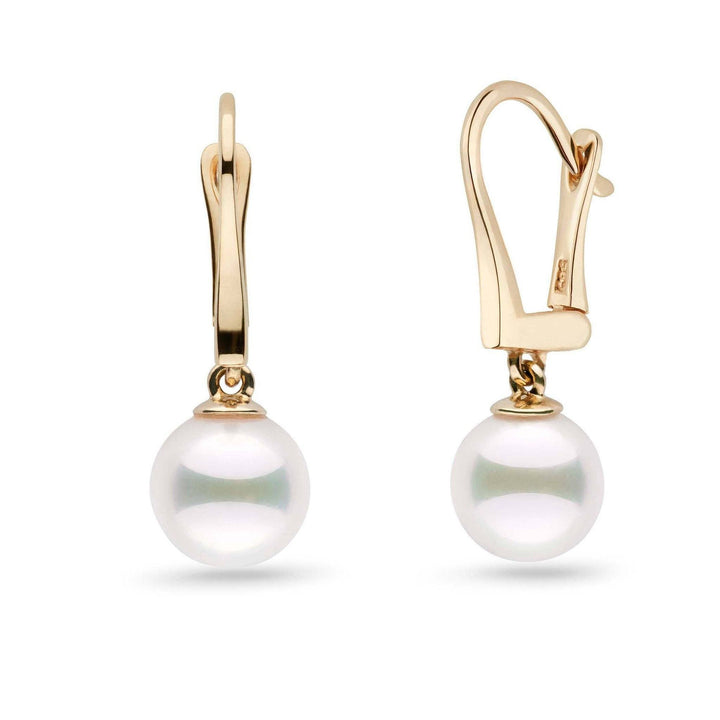 Classic Collection White Akoya 8.0-8.5 mm Pearl Dangle Earrings yellow gold